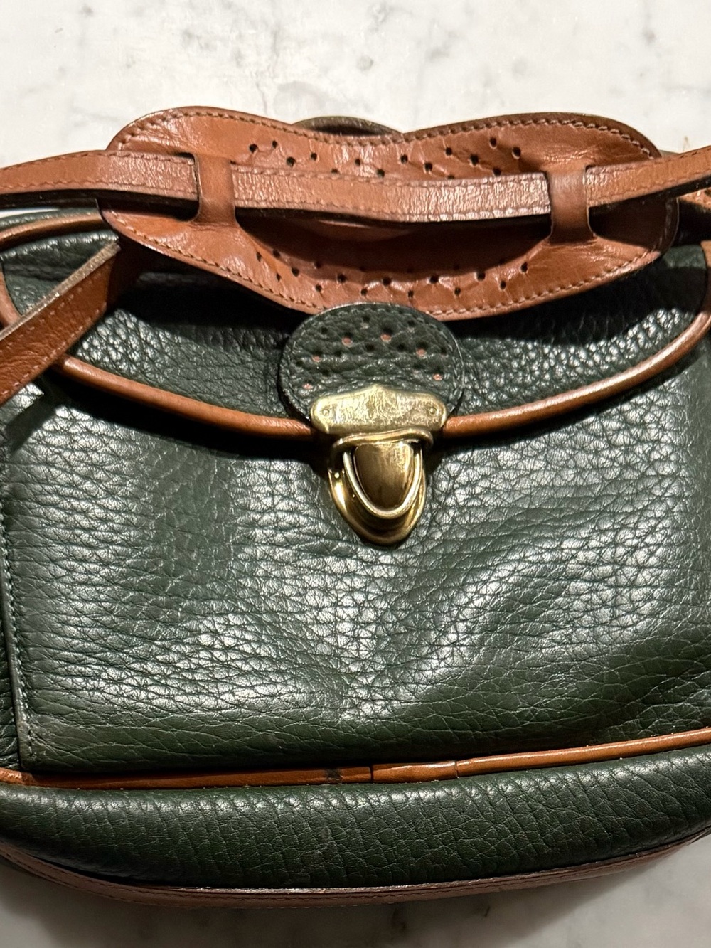 Dooney & Bourke Dark Green Pebbled Leather Belt Bag with Brown Trim - Picture 11 of 12